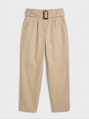 ASOS Classic Women's High Waist Beige Cotton Blend Chino Pants w/ Buckle Belt